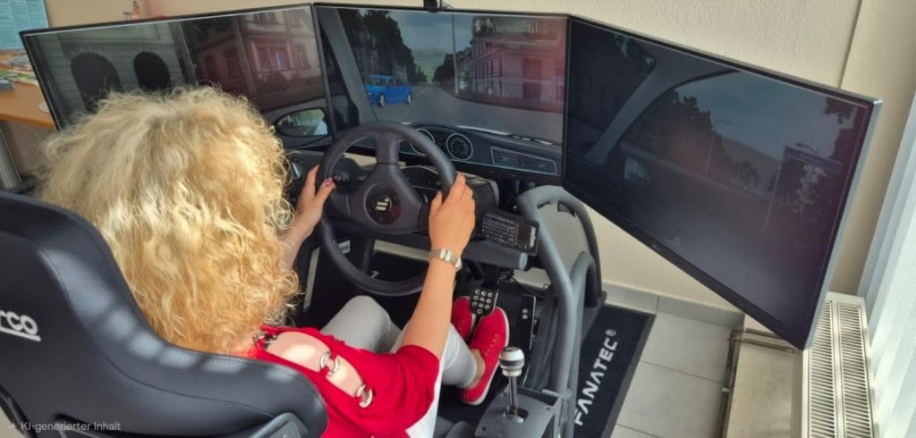Junge Frau lernt in der Fahrschule Steffi Groß in Fulda am Fahrschuhlsimulator